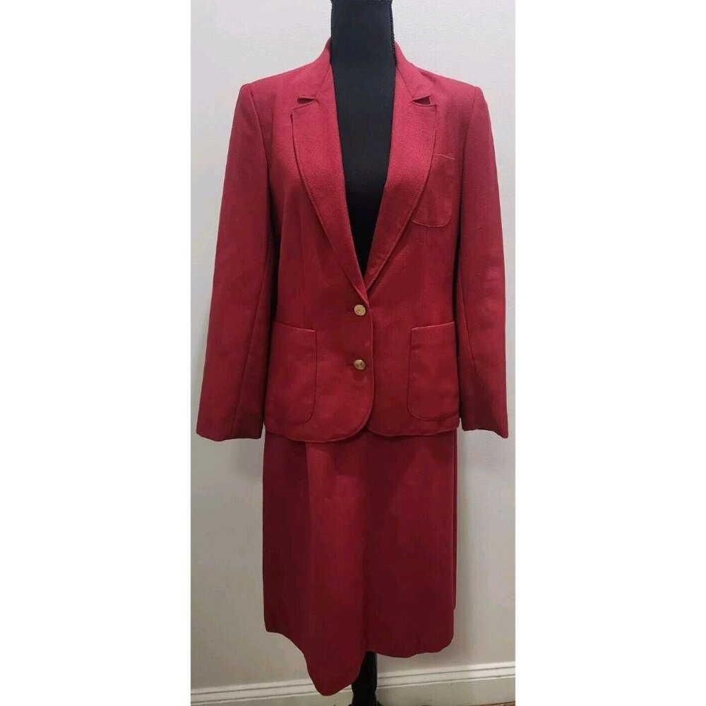 Vintage Jack Winter Skirt Suit 70s 80s Size 8 Mod Wool Red